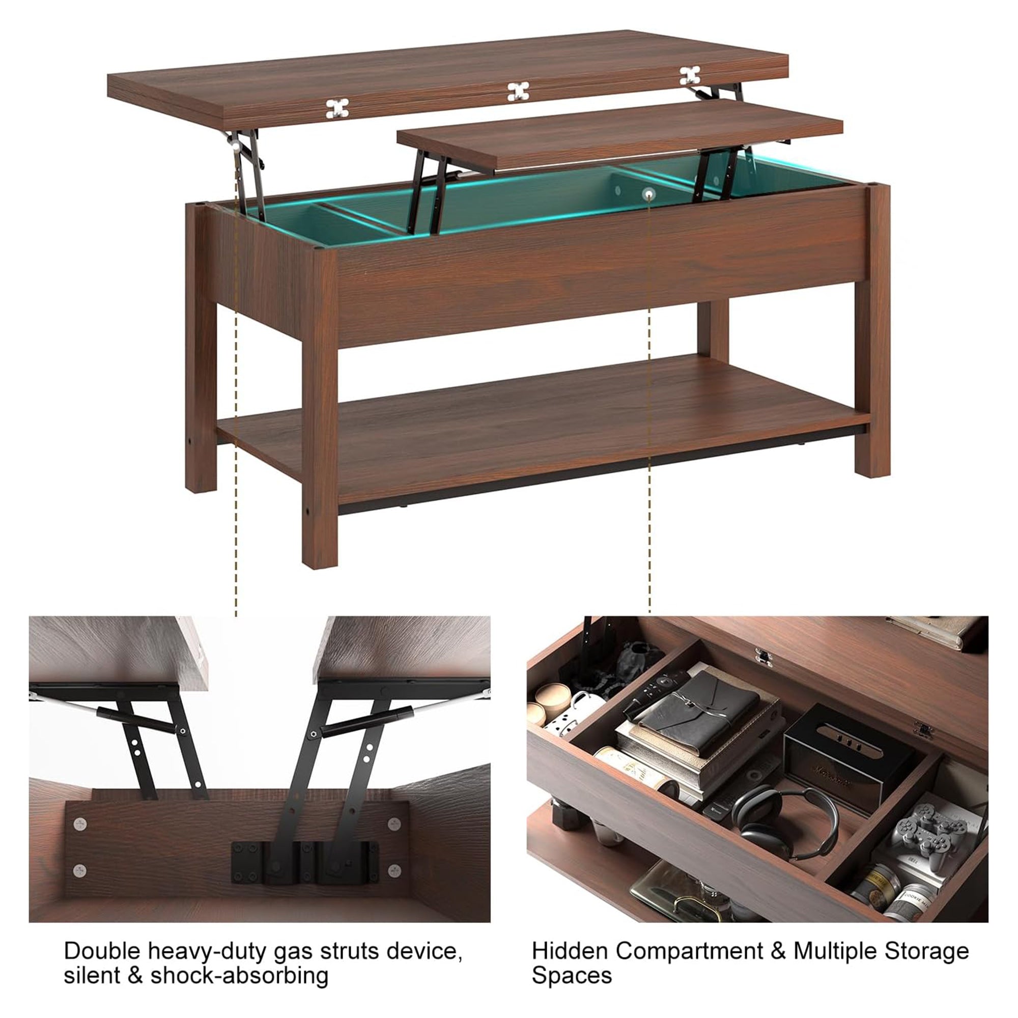 FABATO 4 in 1 Multi-Function Convertible Coffee Table with Storage, Espresso - VMInnovations