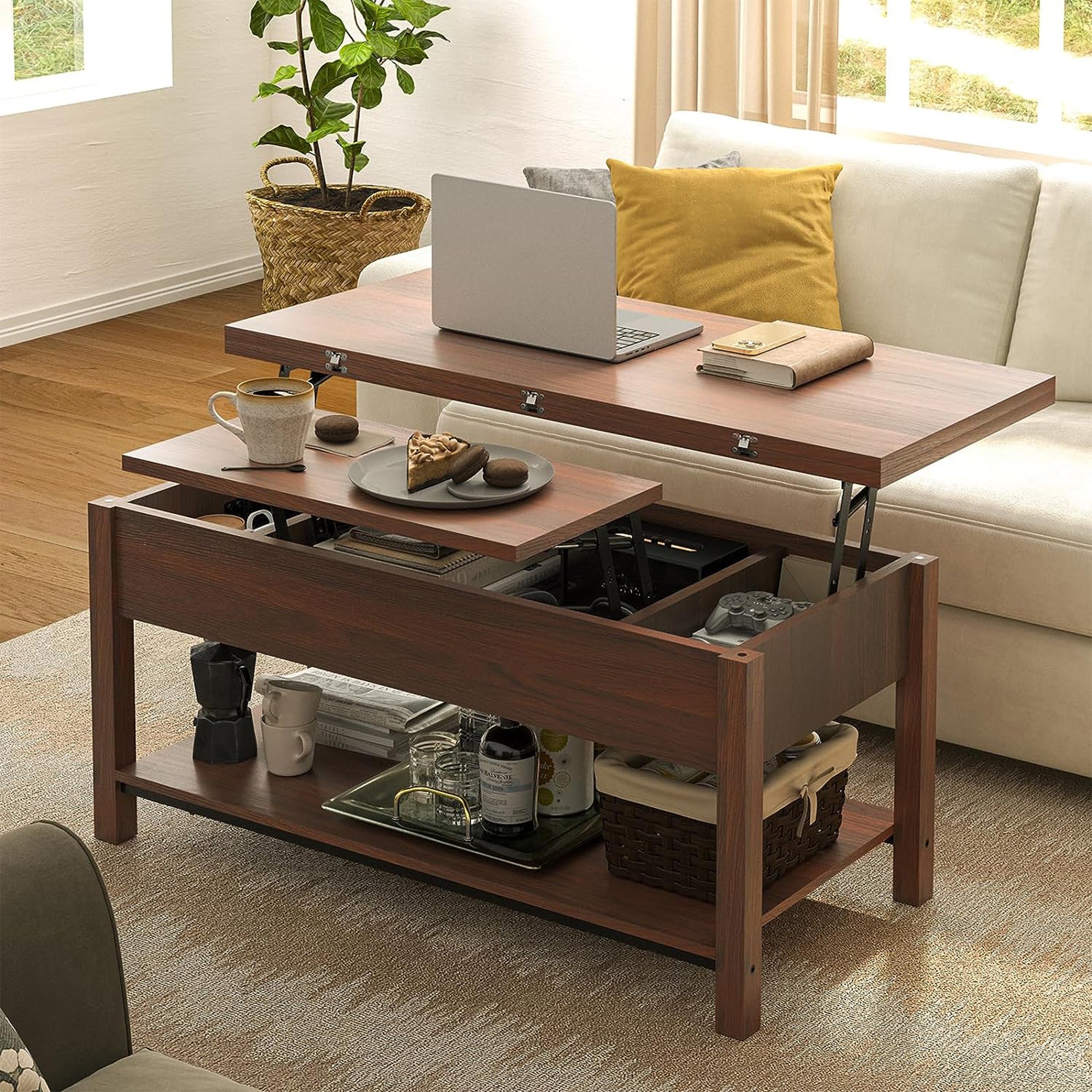 FABATO 4 in 1 Multi-Function Convertible Coffee Table with Storage, Espresso - VMInnovations