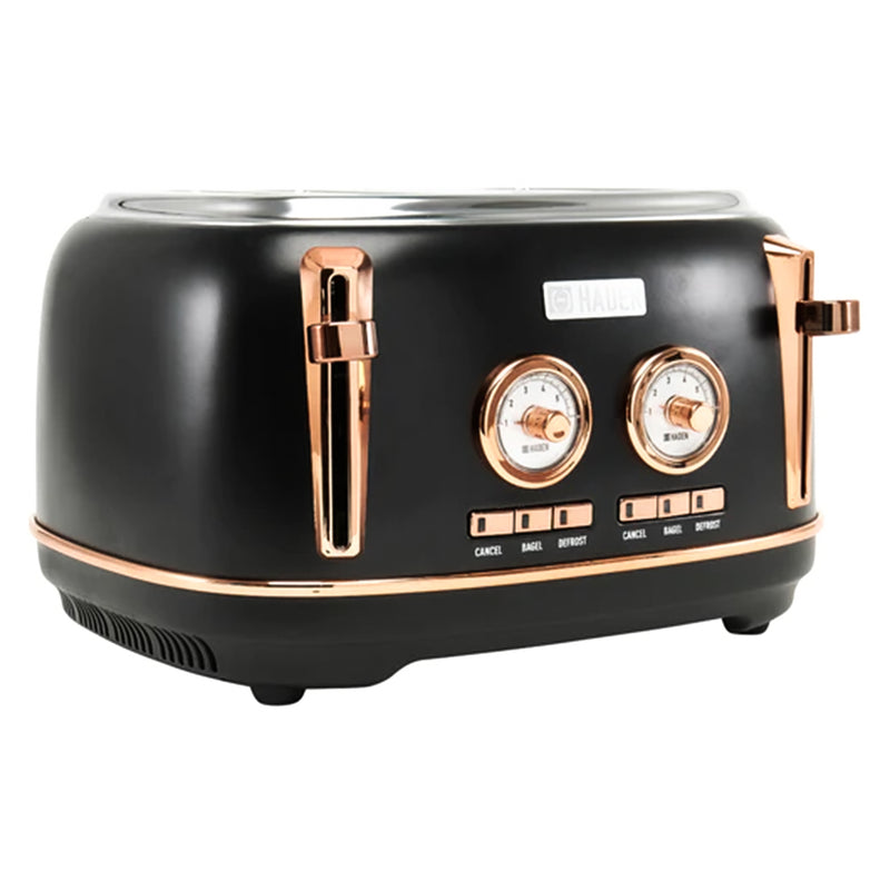 Haden Dorset 4 Slice Wide Slot Stainless Steel Toaster with Tray, Black/Copper