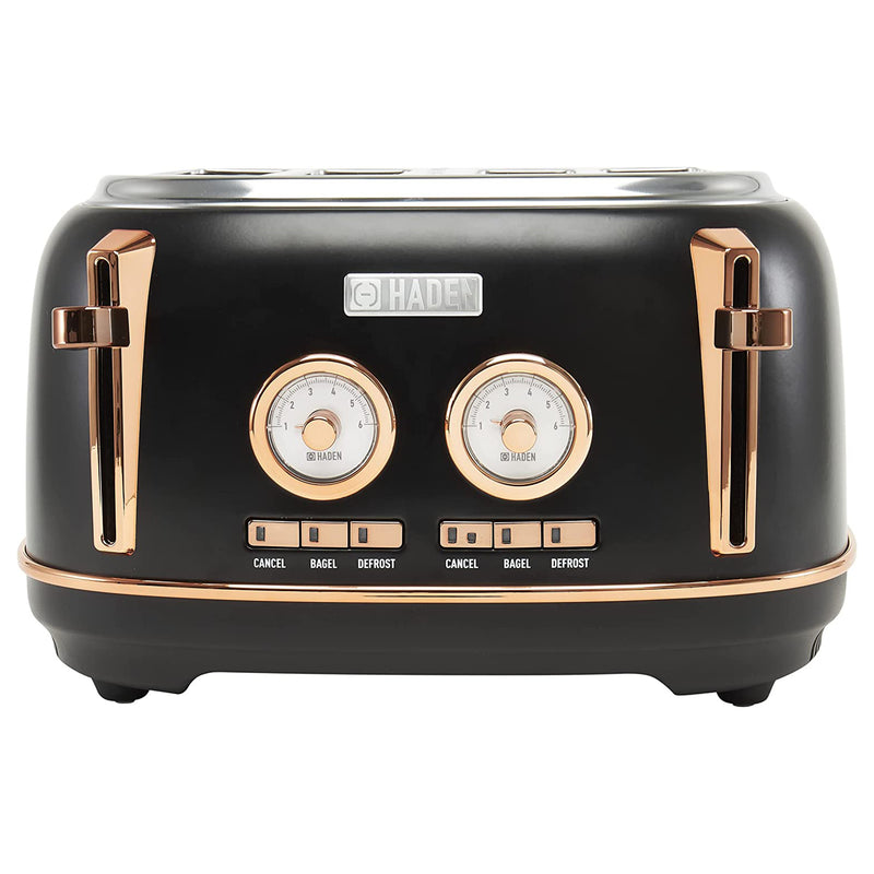 Haden Dorset 4 Slice Wide Slot Stainless Steel Toaster with Tray, Black/Copper