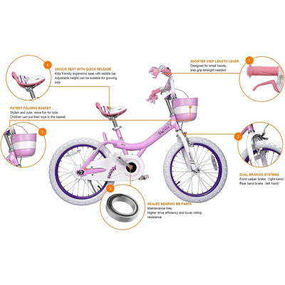 RoyalBaby Bunny 18" Bike with Kickstand, Dual Brakes, Basket & Bell, Pink (Used)