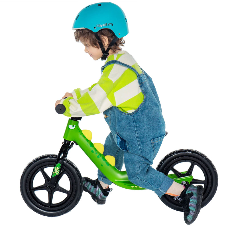 RoyalBaby Dinosaur 12 Inch Magnesium Frame Toddler Kids Balance Bike, Green