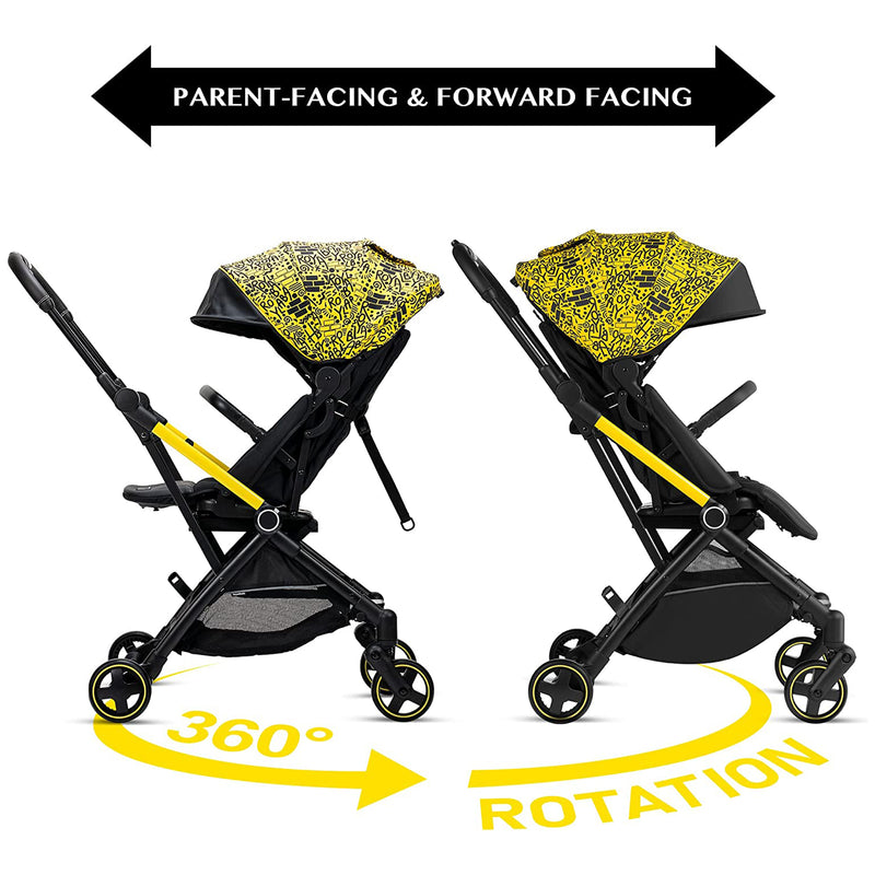 RoyalBaby 360 Reversible Seat Compact Portable Stroller, Black/Yellow (Used)