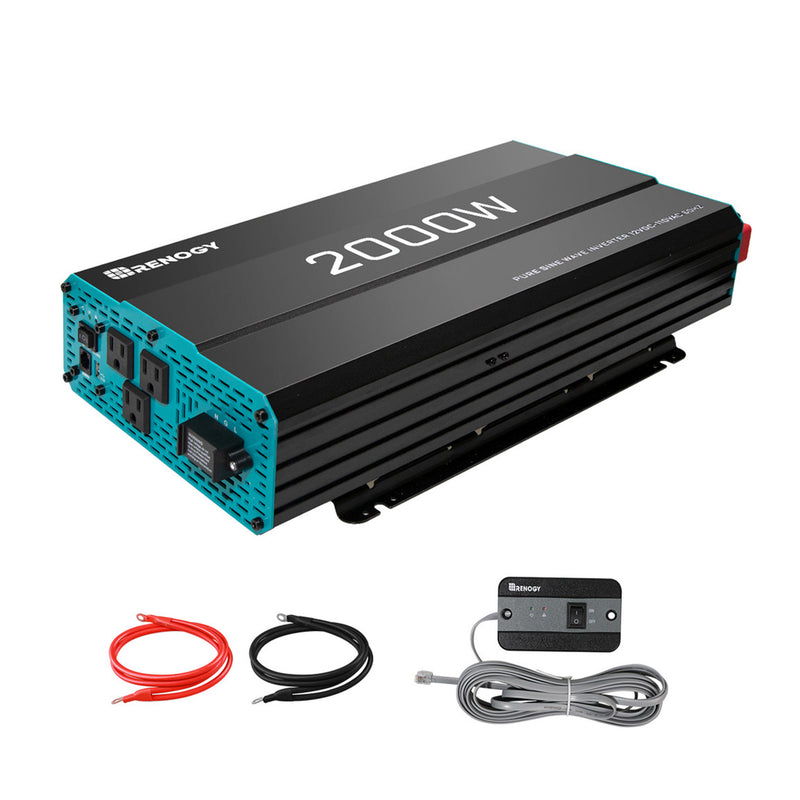 Renogy 2000W 12V Pure Sine Wave Power Inverter with Cables and Remote Control