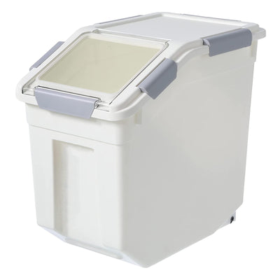 HANAMYA 25 Liter Rice Storage Container with Wheels and Measuring Cup, White