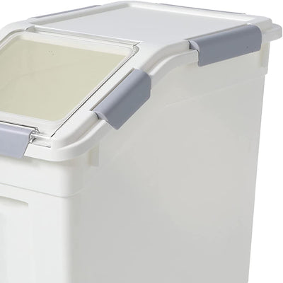 HANAMYA 25 Liter Rice Storage Container with Wheels and Measuring Cup, White