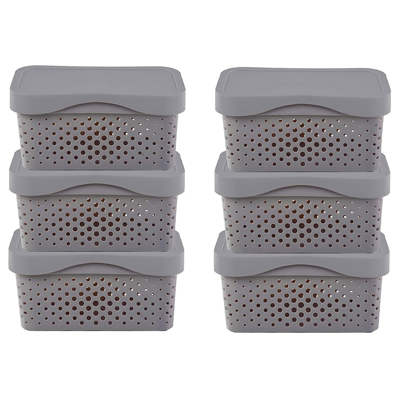 HANAMYA 5 Liter Stackable Lidded Storage Organizing Containers, Gray (Set of 6)