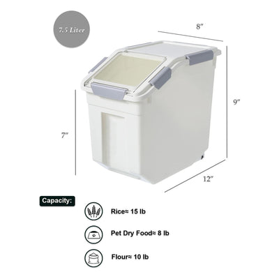 8L Rice Storage Container with Wheels & Measuring Cup, White(Set of 2)(Open Box)