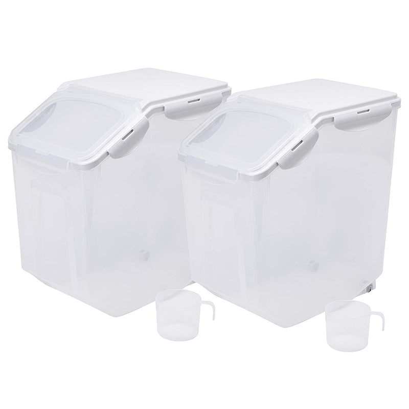 15L Rice Storage Container with Wheels & Measuring Cup,Clear(Set of 2)(Open Box)