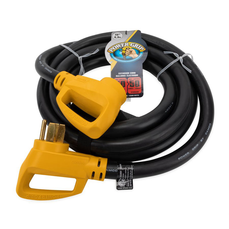 Camco 15 Foot 50 Amp Extension Cord with Power Grip Handles for RVs or Campers