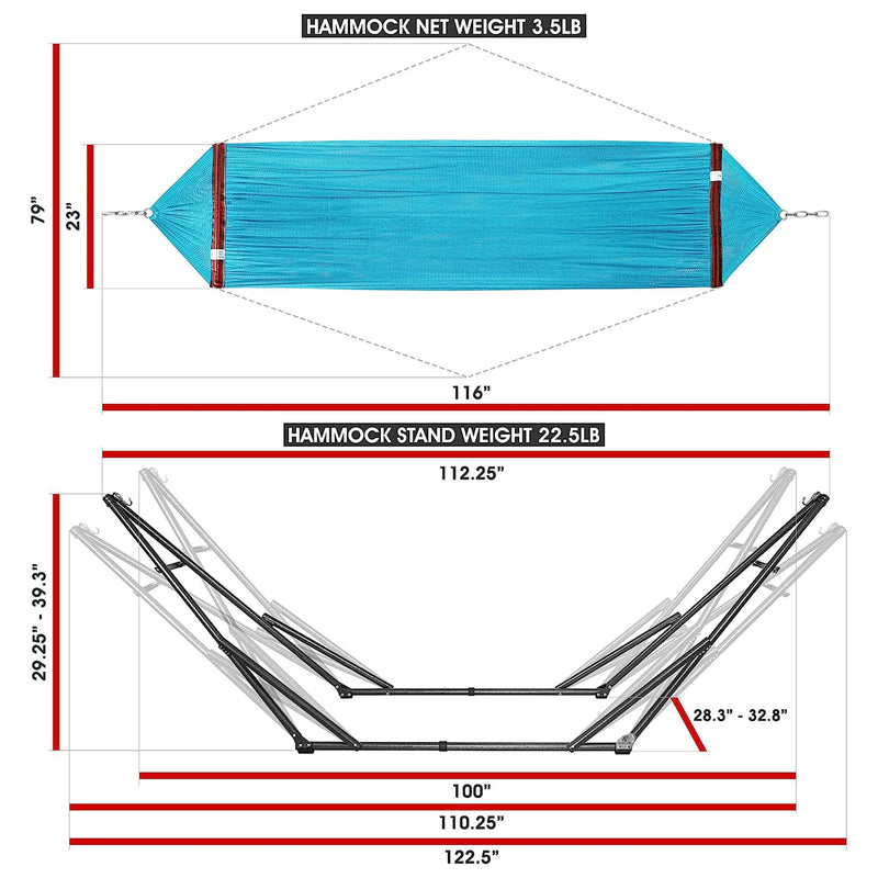 Tranquillo 116" Double Hammock with Adjustable Stand and Bag, Sky Blue (Used)