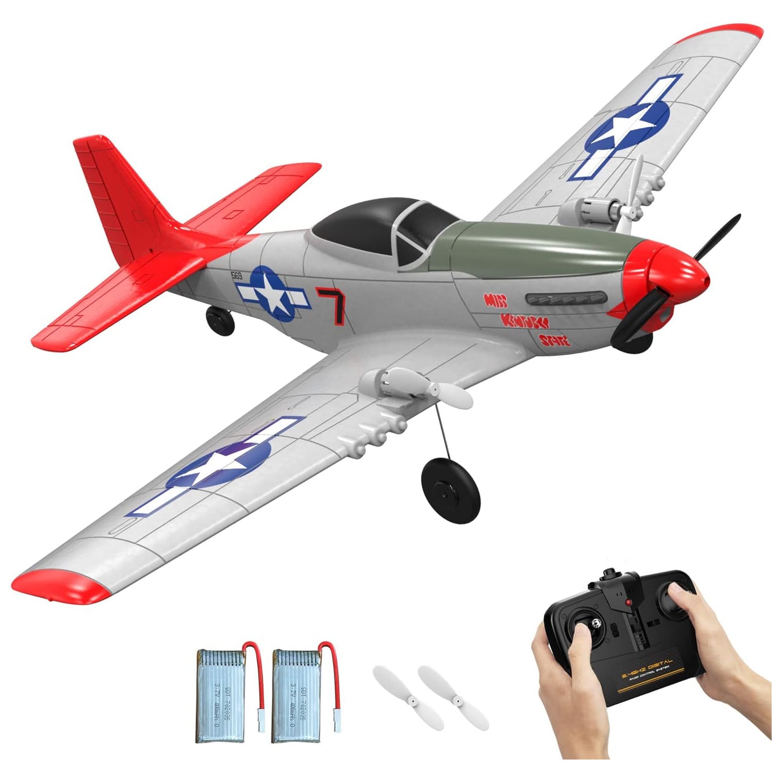 VOLANTEXRC P51 Mustang Beginner RC Airplane w/Xpilot Stabilizer, Red (Open Box) - VMInnovations