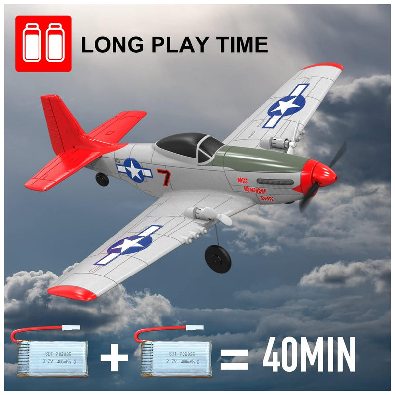 VOLANTEXRC P51 Mustang Beginner RC Airplane w/Xpilot Stabilizer, Red (Open Box)