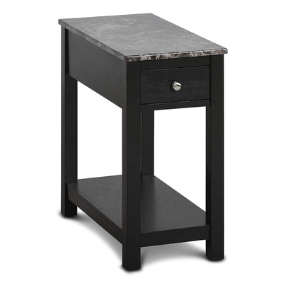 New Classic Furniture Noah Wooden Faux Marble Top End Table with Drawer, Black