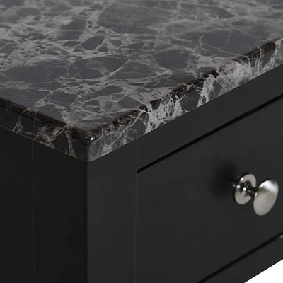 New Classic Noah Wooden Faux Marble Top End Table with Drawer, Black (Open Box)