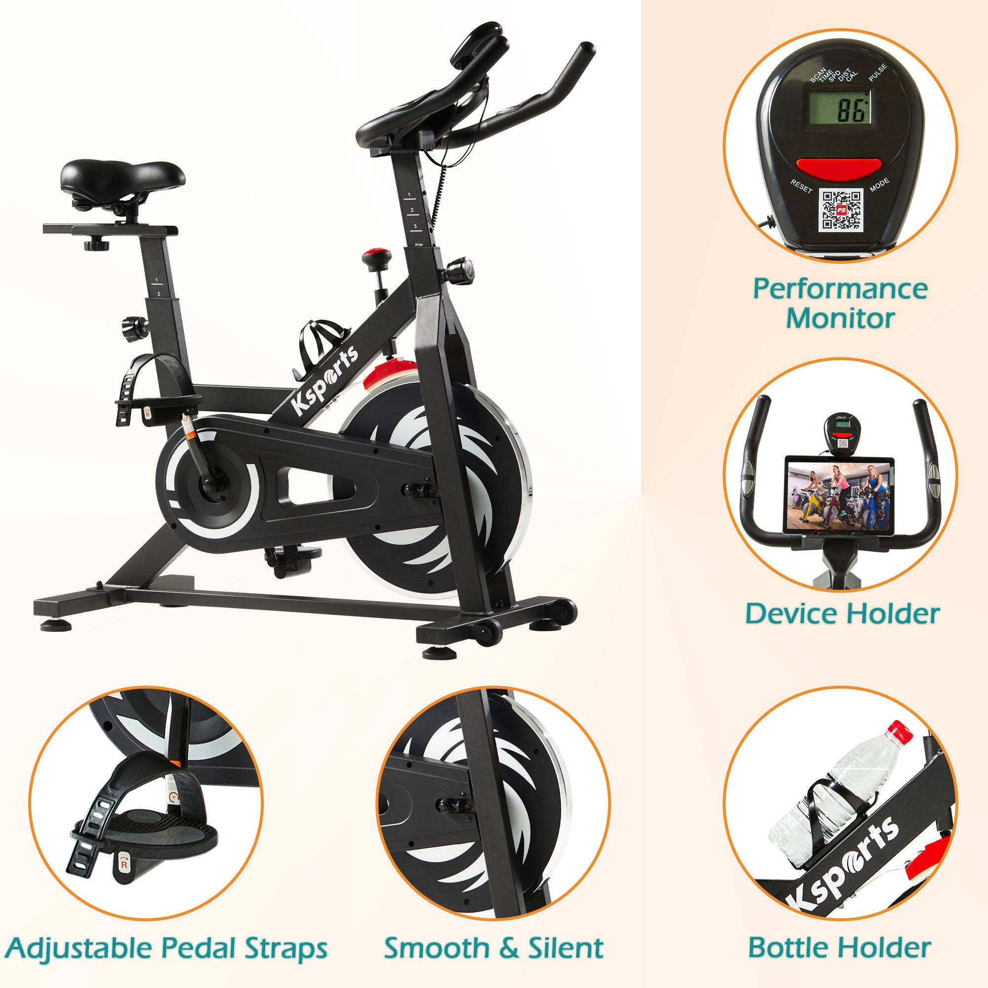 Ksports Home Wool Felt Resistance Exercise Stationary Workout Bike w/LCD Screen - VMInnovations