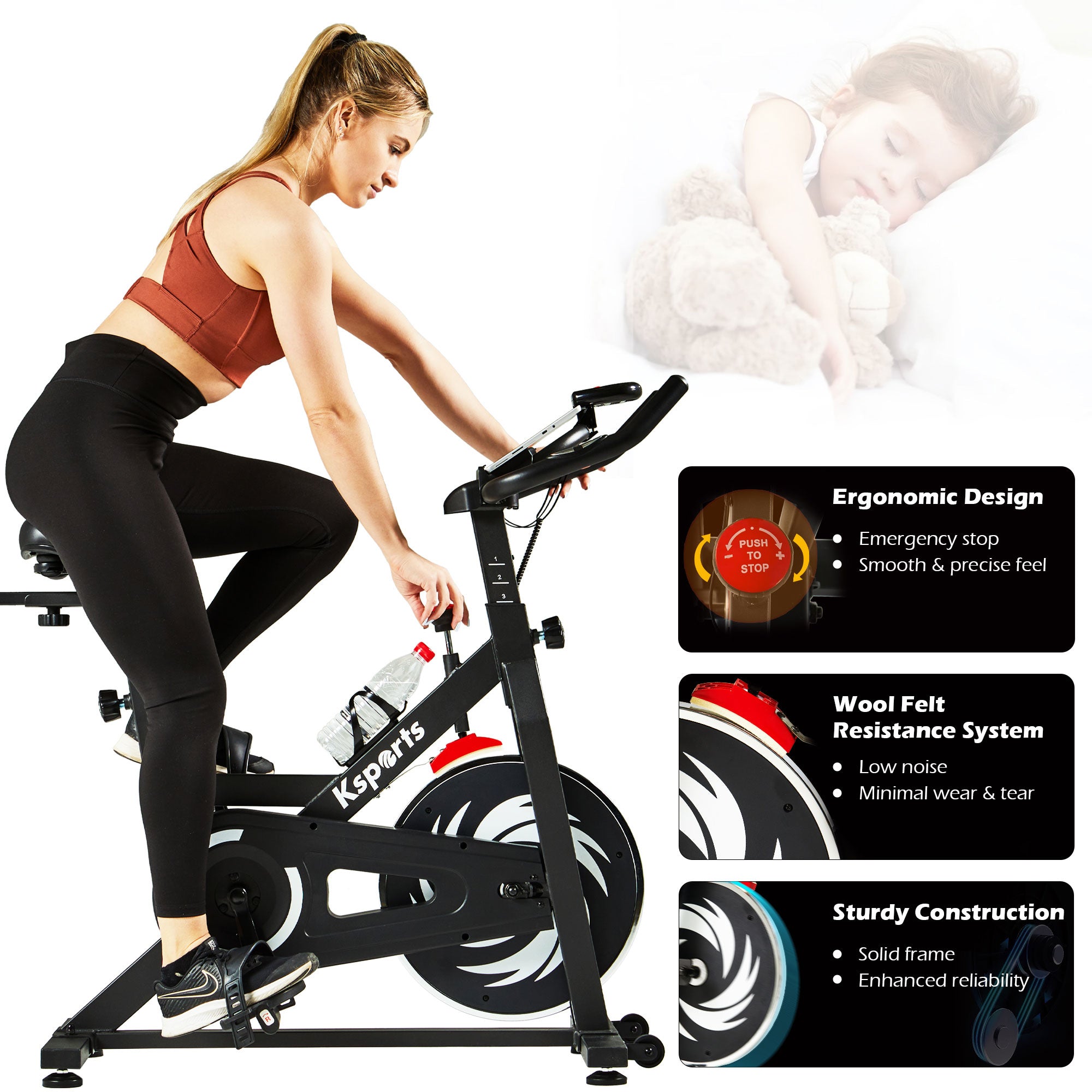 Ksports Home Wool Felt Resistance Exercise Stationary Workout Bike w/LCD Screen - VMInnovations