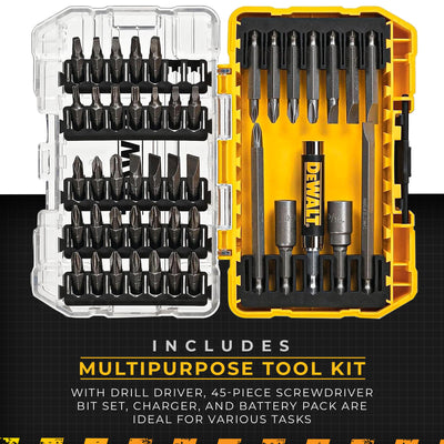 DeWalt 12V MAX Cordless Driver & Drill Hand Tool Set w/45 Drill Bits (For Parts)