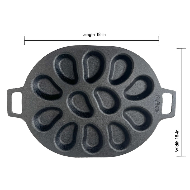 Bayou Classic Cast Iron Shellfish Shaped Oyster Grill Pan for 12 Clams, Black