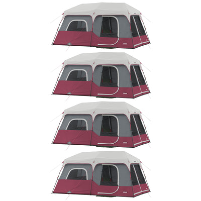 CORE Instant Cabin 14'x9' 9 Person Cabin Tent w/60 Second Assembly, Red (4 Pack)