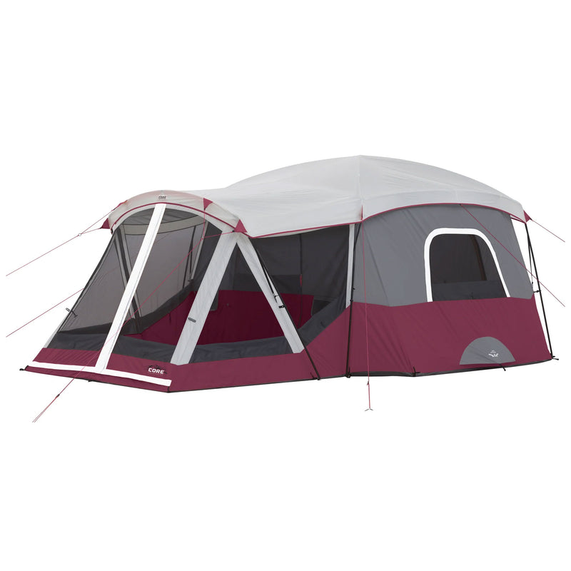 CORE 11 Person Family Outdoor Camping Cabin Tent with Screen Room, Wine (3 Pack)