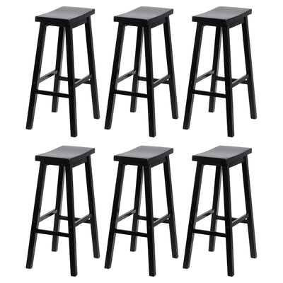 PJ Wood Classic Saddle Seat 29 Inch Tall Kitchen Counter Stools, Black (6 Pack)