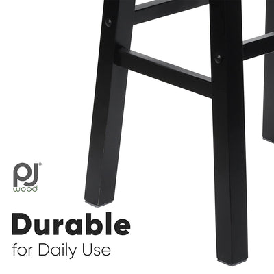 PJ Wood Classic Saddle Seat 29 Inch Tall Kitchen Counter Stools, Black (6 Pack)