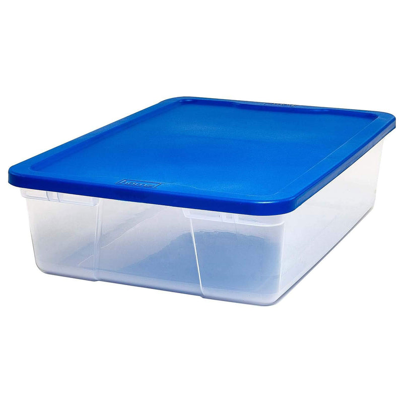 Homz 28 Qt Snaplock Clear Plastic Storage Container Bin with Lid, Blue (2 Pack)