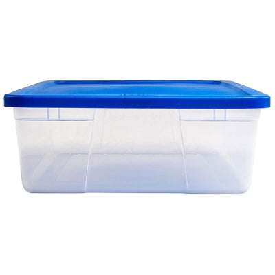 Homz 28 Qt Snaplock Clear Plastic Storage Container Bin with Lid, Blue (2 Pack)