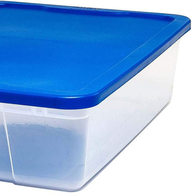 Homz 28 Qt Snaplock Clear Plastic Storage Container Bin with Lid, Blue (2 Pack)