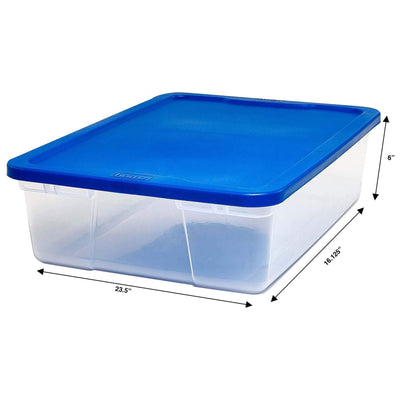 Homz 28 Qt Snaplock Clear Plastic Storage Container Bin with Lid, Blue (2 Pack)