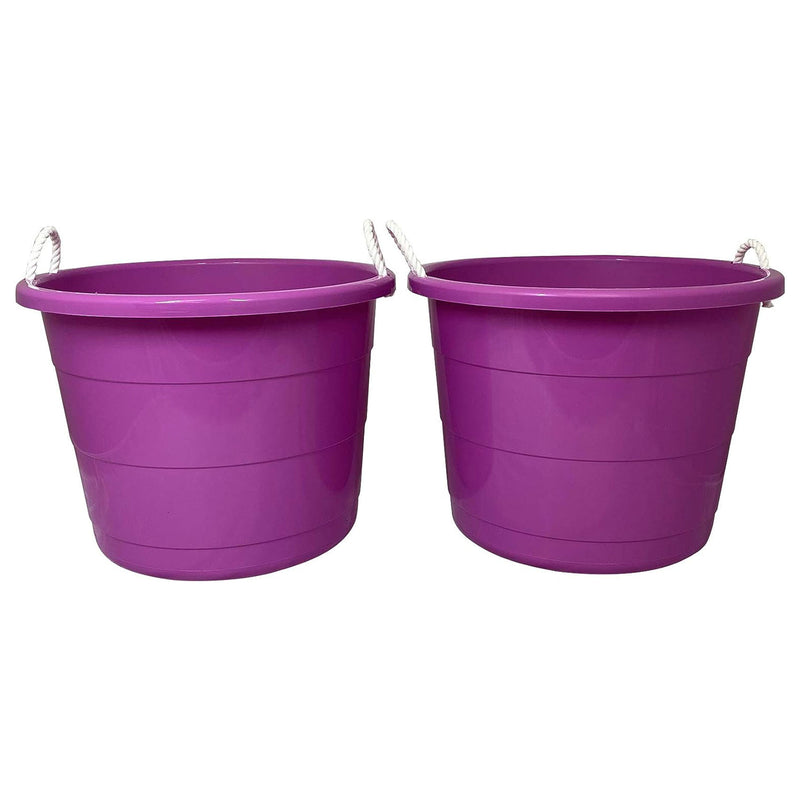 Homz 17 Gallon Indoor Outdoor Storage Bucket w/ Rope Handles, Orchid (2 Pack)