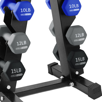 HolaHatha 3, 5, 8, 10, 12 & 15Lb Neoprene Dumbbell Weight Set w/ Rack (Used)