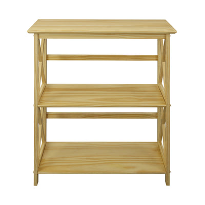 Casual Home Soild Pine Wood Montego X Design Style 3 Shelf Bookcase, Natural