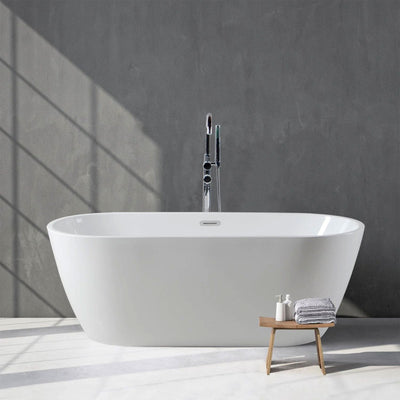 FerdY Bali 59 In Glossy Acrylic Freestanding Bathtub with Polished Chrome Drain