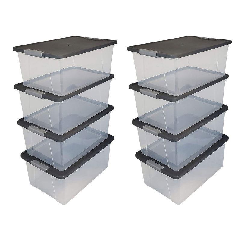 Homz 15 Qt Stackable Plastic Storage Container w/Snaplock Lid, Gray (8 Pack)