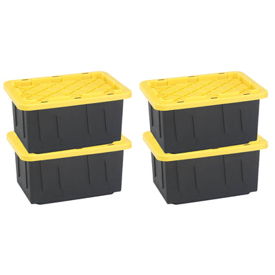 Homz 15 Gallon Durabilt Storage Container with Snap Lid, Black/Yellow (4 Pack)