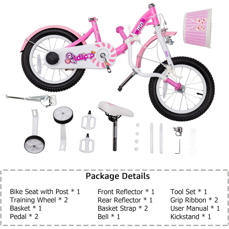 RoyalBaby 16" Bicycle w/ Basket, Training Wheels & Kickstand, Pink (Open Box)