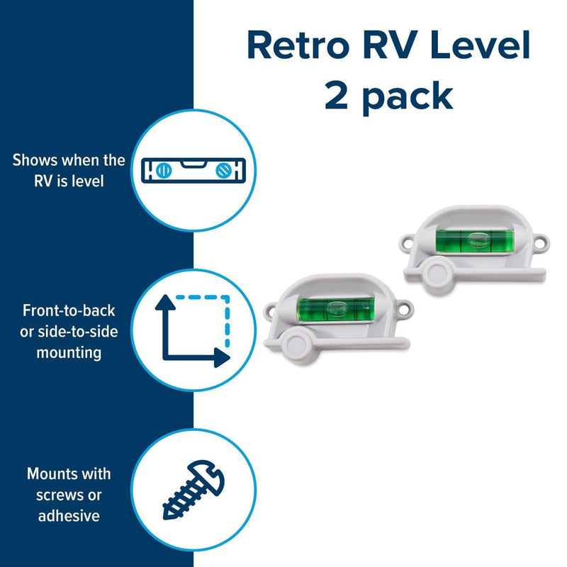 Camco 25520 Retro RV Bubble Level, Screw or Foam Tape Mountable, White (2 Pack)