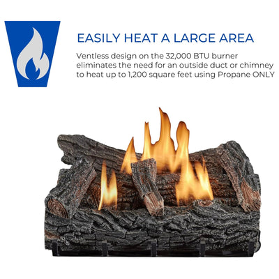 Duluth Forge 22" Ventless 32,000 BTU Propane Gas Fireplace Log Set, Winter Oak