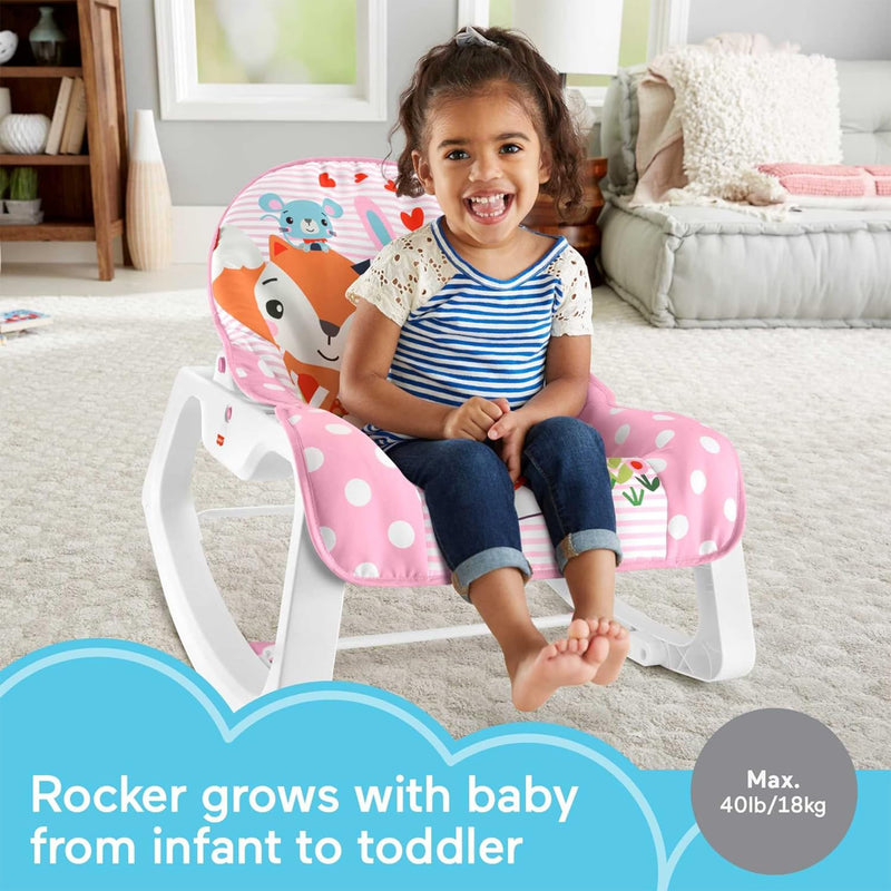 Fisher-Price Infant to Toddler Rocker with Removable Toy Bar, Pink Critters