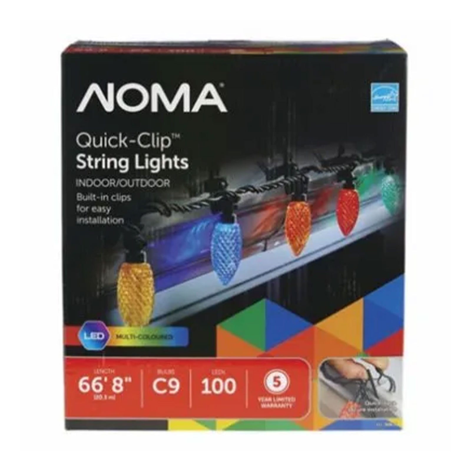 NOMA Quick Clip 100 LED C9 Light Set for Indoor and Outdoor Use, Multicolor - VMInnovations
