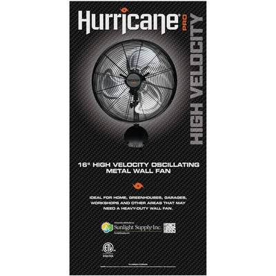 Hurricane 16" Pro High Velocity Oscillating Metal Wall Mount Fan, Black (Used)