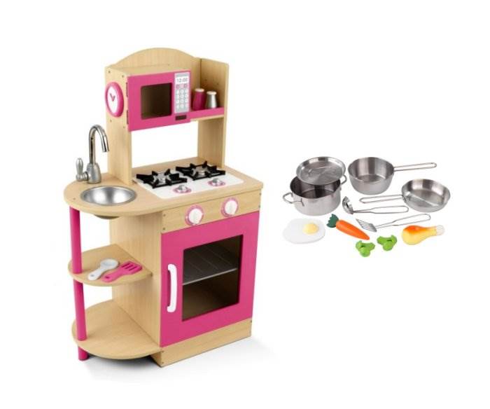 KidKraft Modern Pink Wooden Girls/Kids Play Kitchen & Cookware Set
