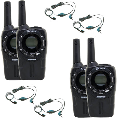 (2) Pair COBRA CXT225 20 Mile GMRS/FRS 2-Way Radio Walkie Talkies + (4) Headsets