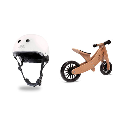 Kinderfeets White Adjustable Kids Helmet Bundle w/ Brown Balance Trike Tricycle - VMInnovations