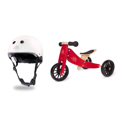Kinderfeets White Adjustable Kids Helmet Bundle with Red Balance Trike Tricycle