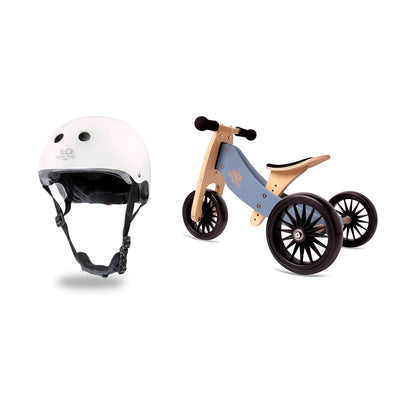 Kinderfeets White Adjustable Kids Helmet Bundle with Blue Balance Trike Tricycle