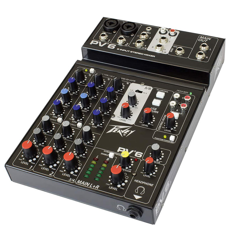 Peavey PV 6 BT 6 Channel Bluetooth USB Audio Compact DJ Guitar Mixer (Open Box)