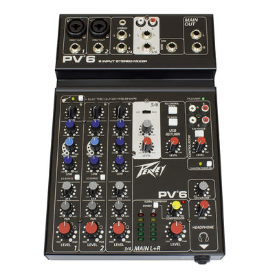 Peavey 3612570 PV 6 Rugged 6 Channel USB Audio Compact DJ Guitar Mixer